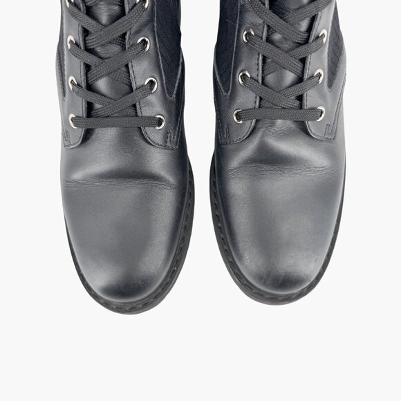 Fendi Rockoko Combat Boots EU 42 US 12 Black Leather FF Zucca Lace Up Sock - Picture 3 of 14